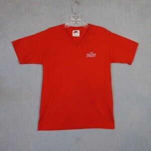 Vintage Nike Shirt Womens Medium Red V Neck Short Sleeve Embroidered Made In USA